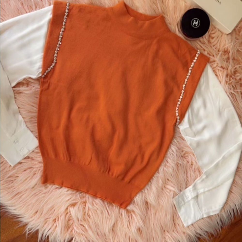 On Twelfth blouse with attached vest and side crystals. new